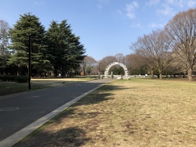 バラの園の白いアーチ