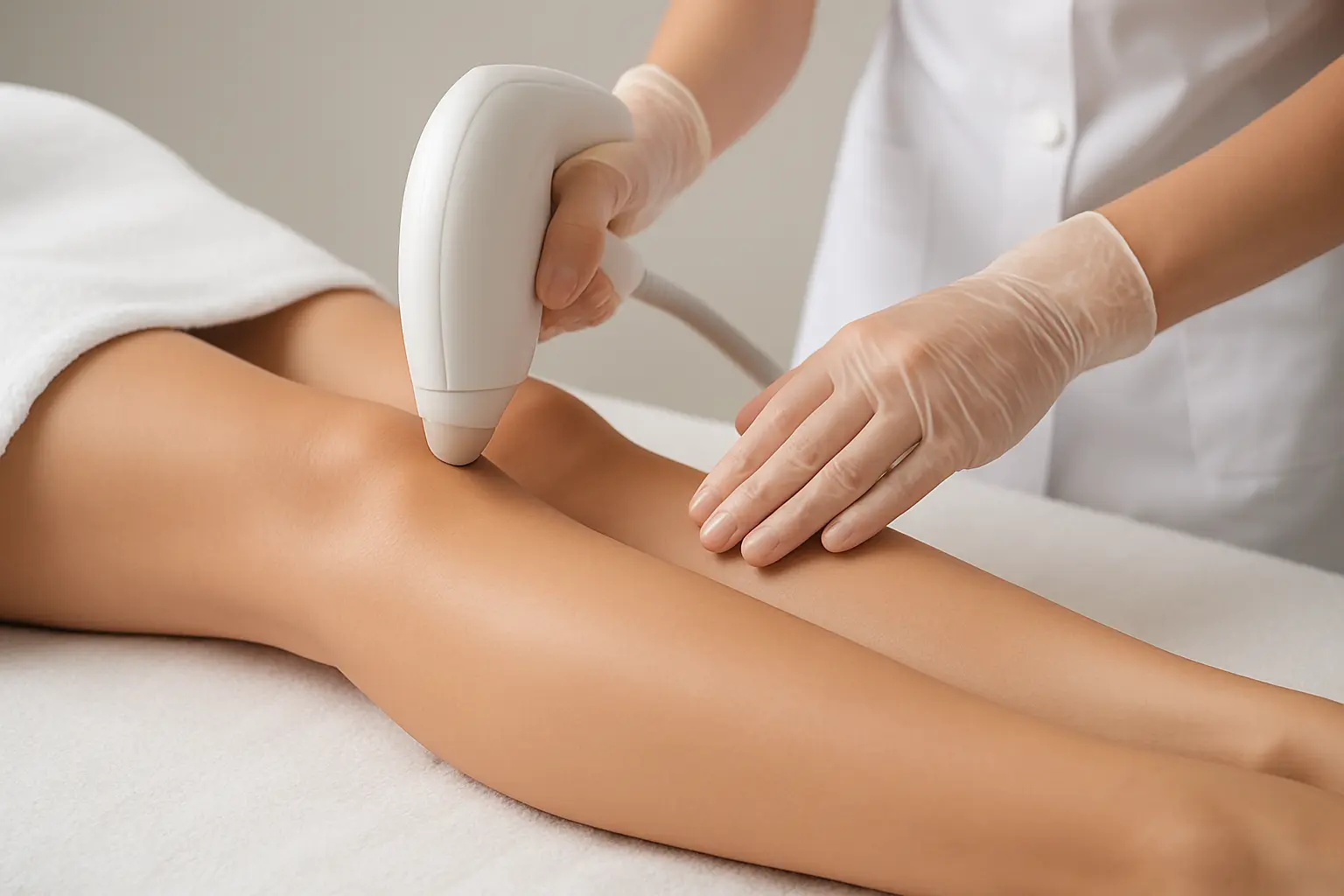 脱毛サロンで足の毛を剃っている