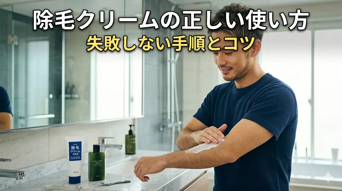 除毛クリームを腕に塗る男性