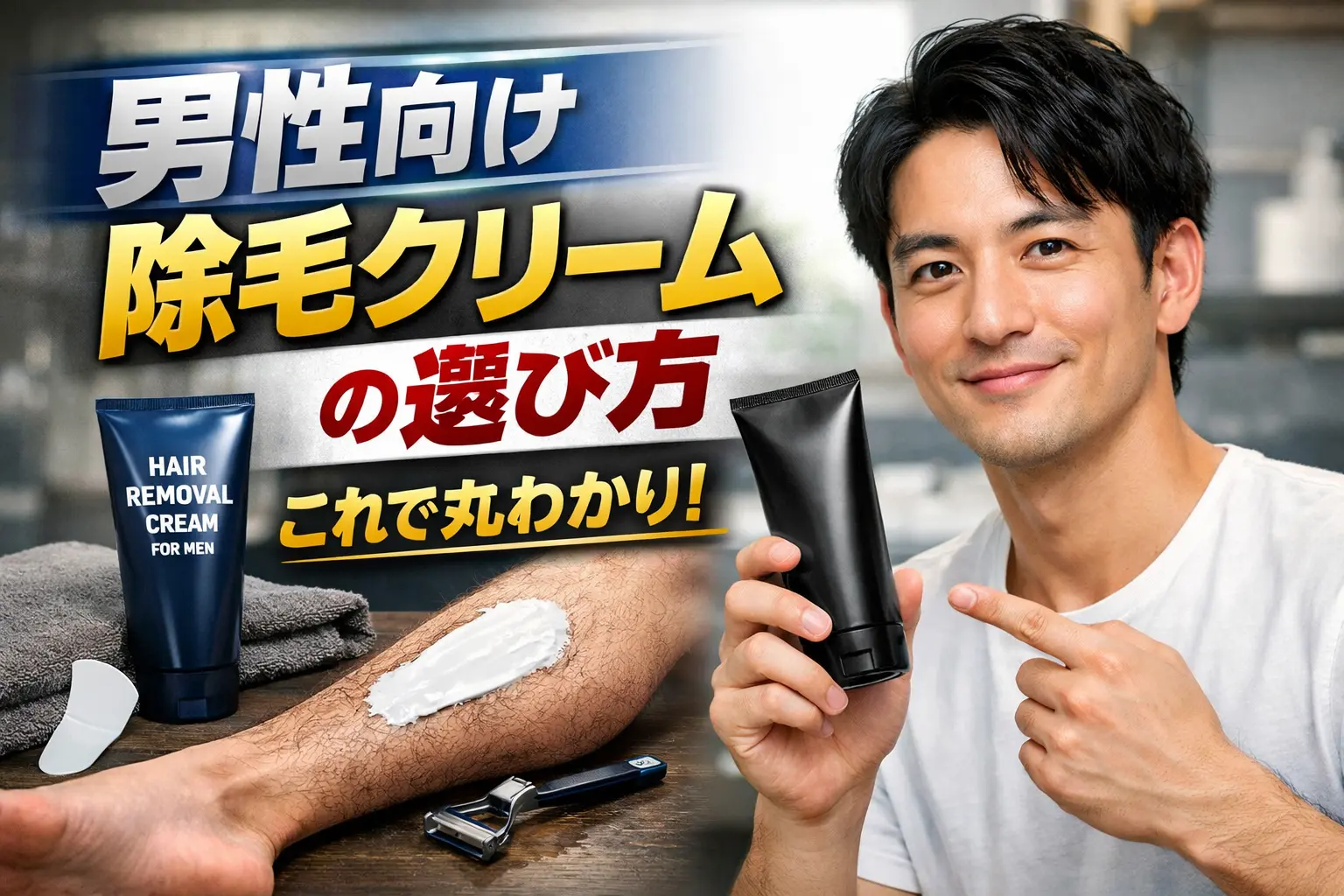 おすすめの除毛クリームをアピールしている男性