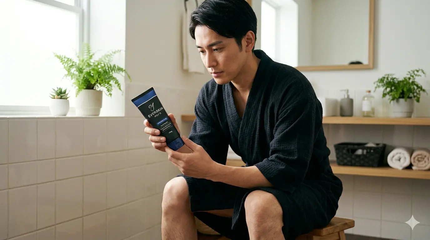 everskin除毛クリームを持つ男性