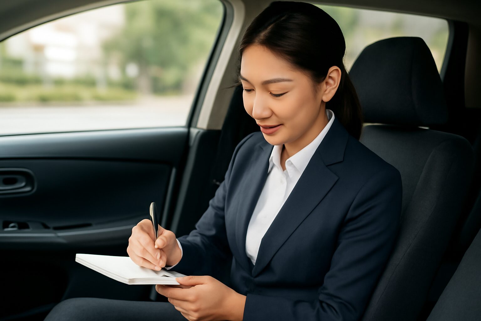 先輩の車でお礼のメールを考える